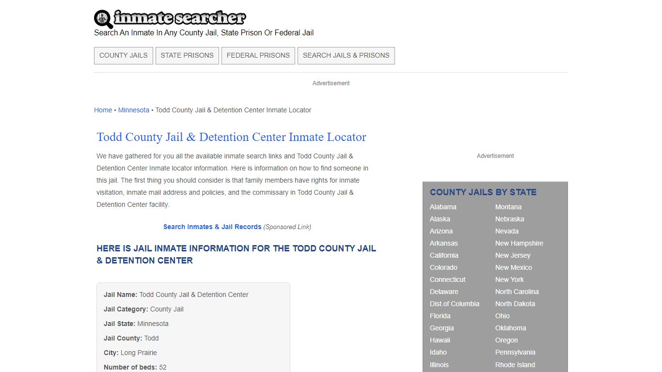 Todd County Jail & Detention Center Inmate Locator - Inmate Searcher